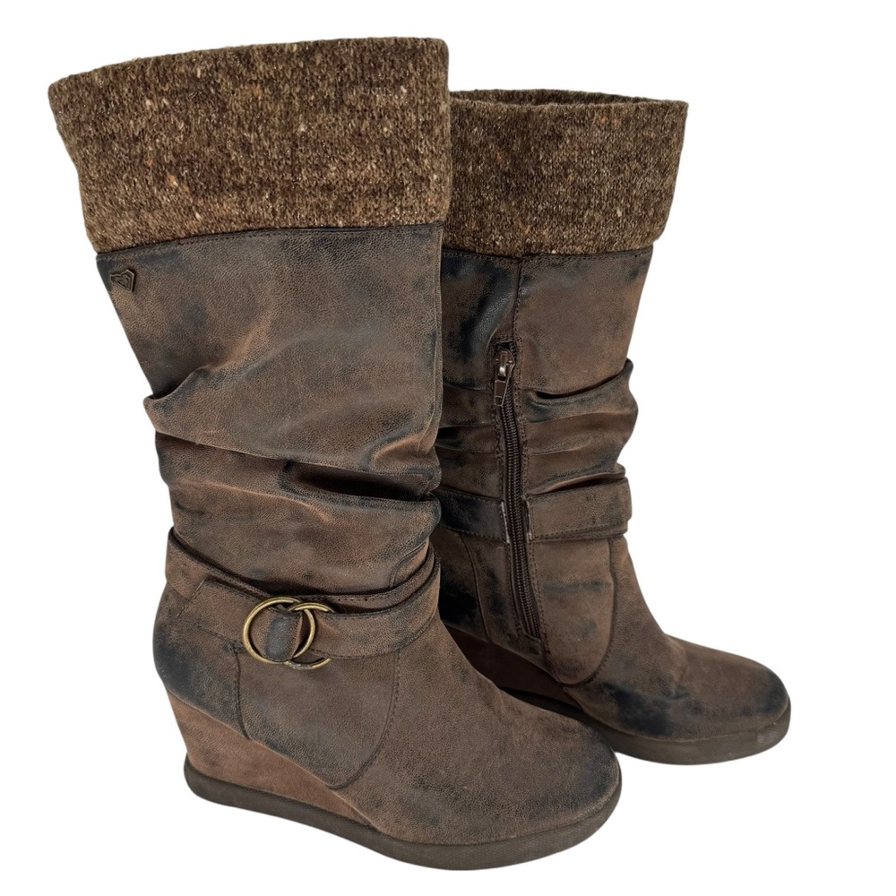 Roxy Presley 2 Wedge Heel‎ Slouchy Brown Boots Y2K 6